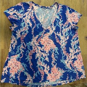 Lilly Pulitzer Coral Reef Blue and Pink Top